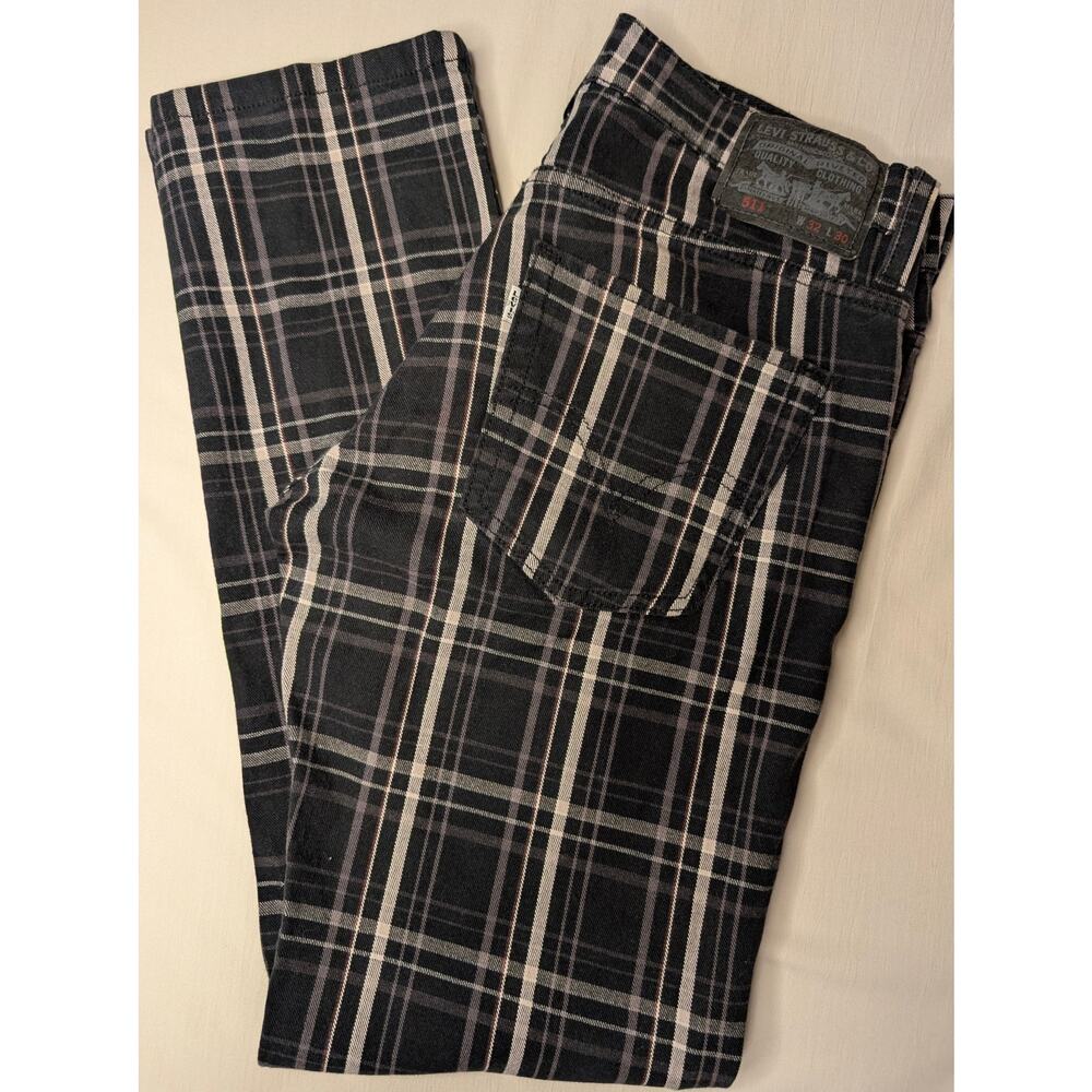 Levi's 511 Plaid Jeans Mens 32x30 Indie Sleaze Skinny Black Grey Grunge Emo Core